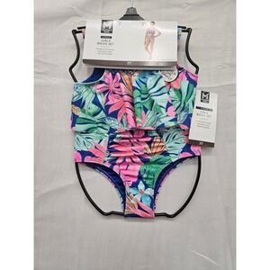 Members Mark Girls 2-Piece Bikini Set Tropical Floral Blue Pink 3T DSAY251076